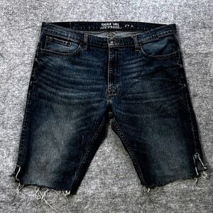 Signature Levi Strauss Mens Denim Shorts Size 40 Blue Straight Fit Raw Hem Y2K